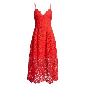ASTR the label red lace midi dress in a size small